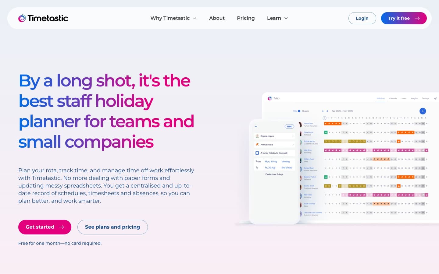 Timetastic homepage