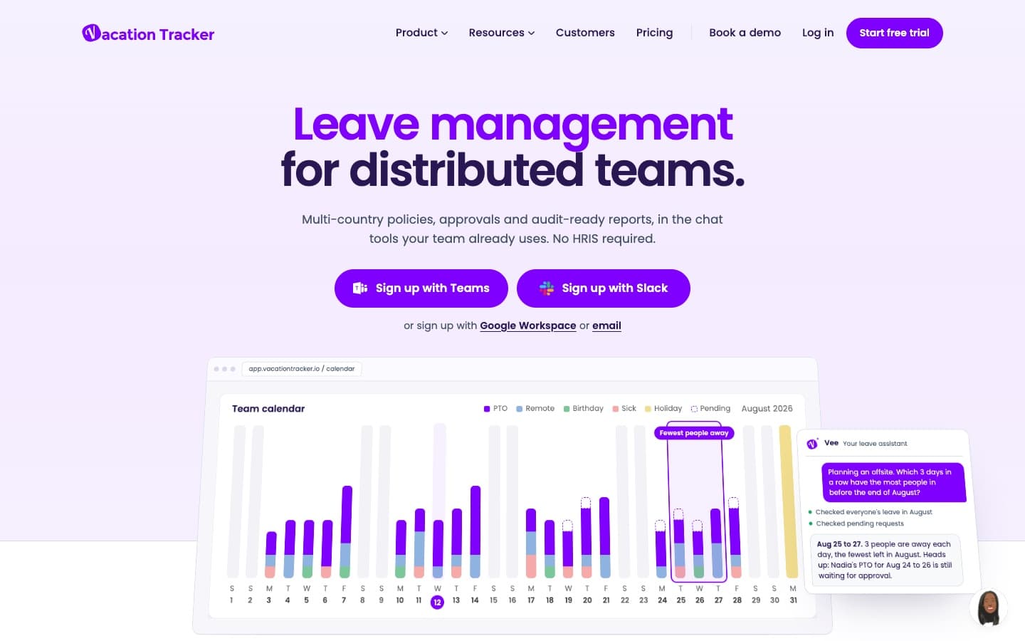 Vacation Tracker homepage